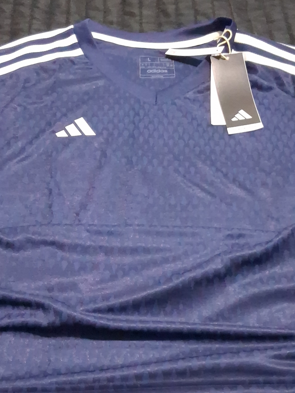 adidas Men’s Soccer Dark Blue Training Jersey with White Stripes